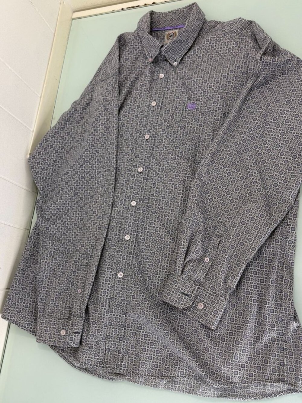 Cinch Shirt Mens XXL 2XL Button Up Long Sleeve Gray Purple Western Rockabilly